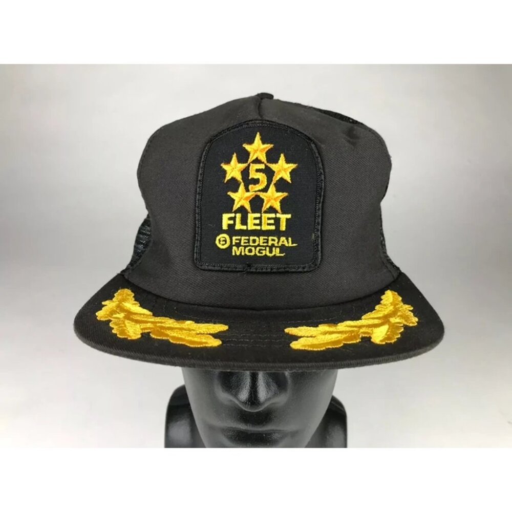 5 Star Fleet Federal Mogul Mens Black Mesh‎ Back Trucker Snapback Hat Size OS